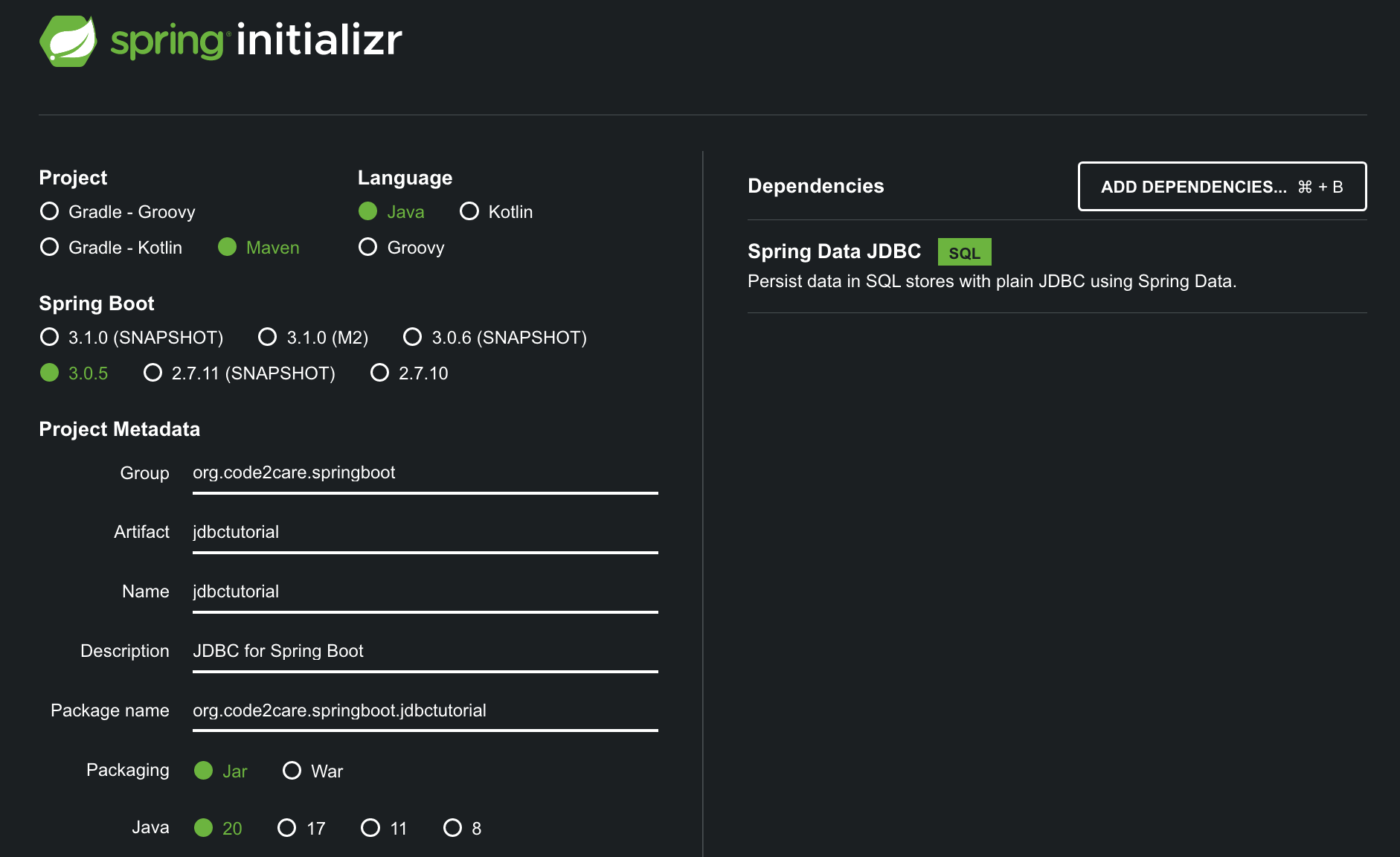 Setting up Spring Boot 3 + Maven + MySQL + JDBC Example Code2care